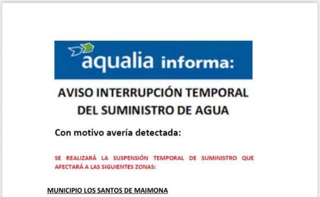 Aqualia avisa de la interrupción temporal del suministro de agua en las calles Colón, Barco, Parra y Pozo