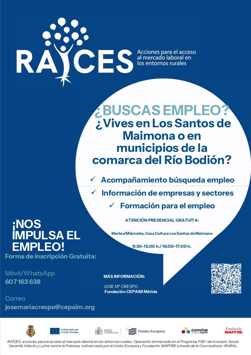 El proyecto Raíces comienza sus acciones en Los Santos de Maimona para la inserción laboral de personas desempleadas