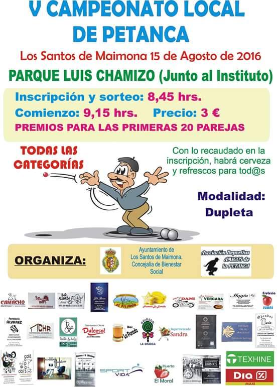 Carte del V torneo de Petanca, que se celebra el próximo lunes 15 de agostol 