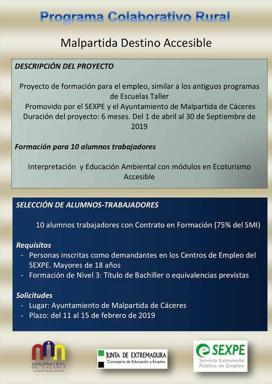 Malpartida de Cáceres formará a 10 trabajadores en Educación Ambiental y Ecoturismo Accesible