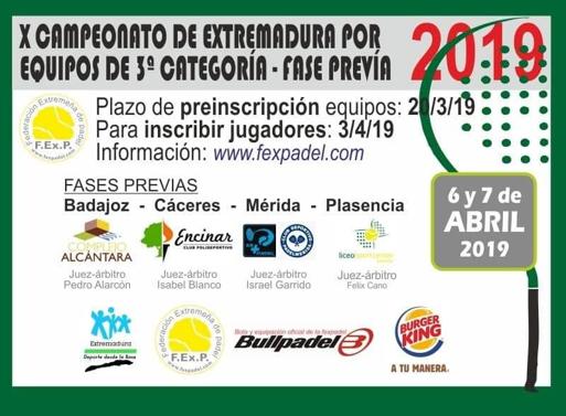 El pádel de Malpartida de Cáceres estará presente en la fase previa del X Campeonato de Extremadura por equipos