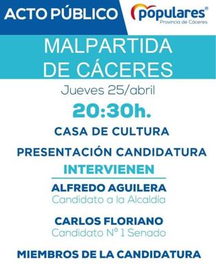 Alfredo Aguilera encabeza la lista del PP como Candidato a la Alcaldía de Malpartida de Cáceres