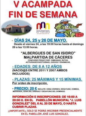 Los días 24, 25 y 26 se celebrará la V Acampada de Fin de Semana en los Albergues de San Isidro