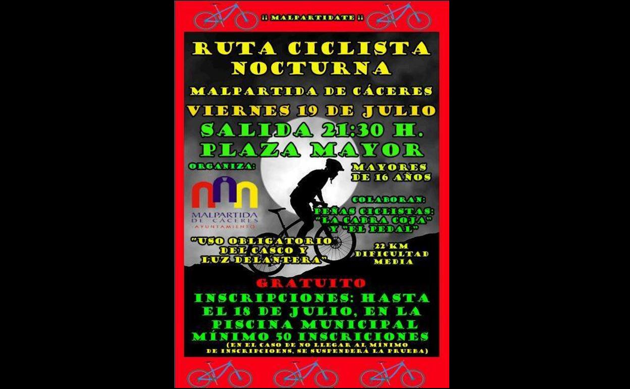 Último día para inscribirse en la Ruta Ciclista Nocturna de Malpartida de Cáceres