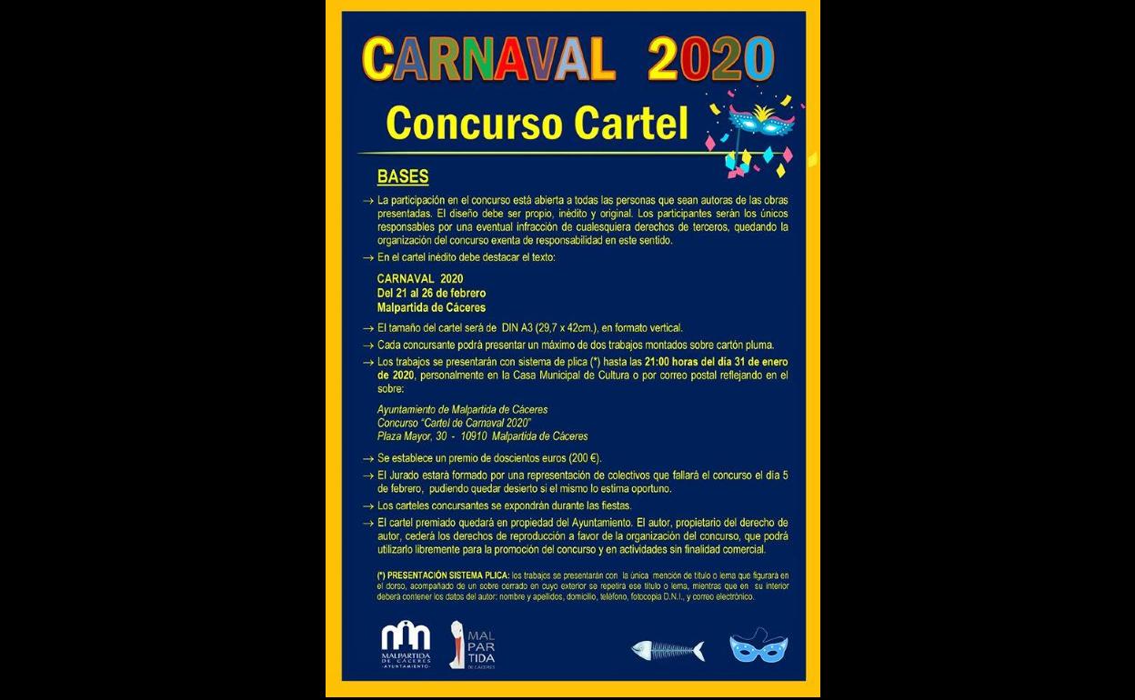 Últimos días para participar en el concurso del Cartel de Carnaval 2020 de Malpartida de Cáceres