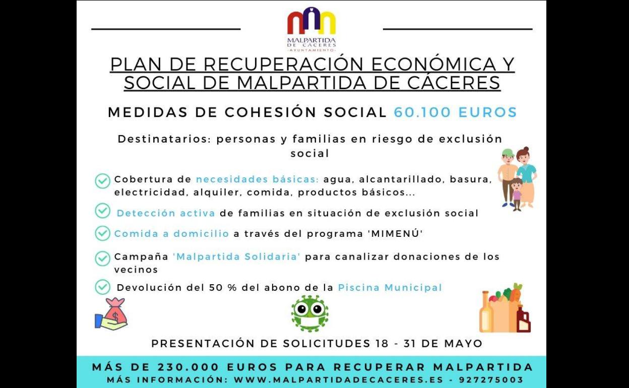 Más de 60.000 euros dotarán el fondo de Cohesión Social del Plan de Recuperación Económica y Social de Malpartida de Cáceres