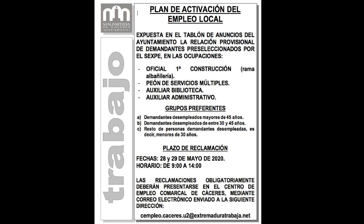Último día de reclamaciones del Plan de Activación del Empleo Local