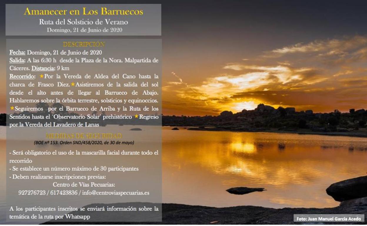 El Centro de Vías pecuarias anima a asistir al amanecer del Solsticio de Verano en Los Barruecos el próximo domingo