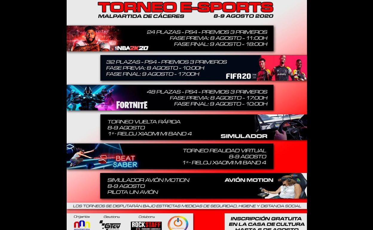 Torneo E-Sports en Malpartida de Cáceres los próximos 8 y 9 de agosto