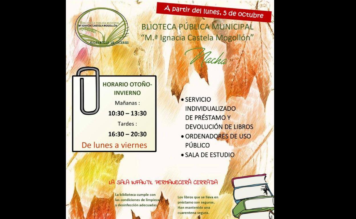 La biblioteca cambia el horario para la temporada de otoño-invierno