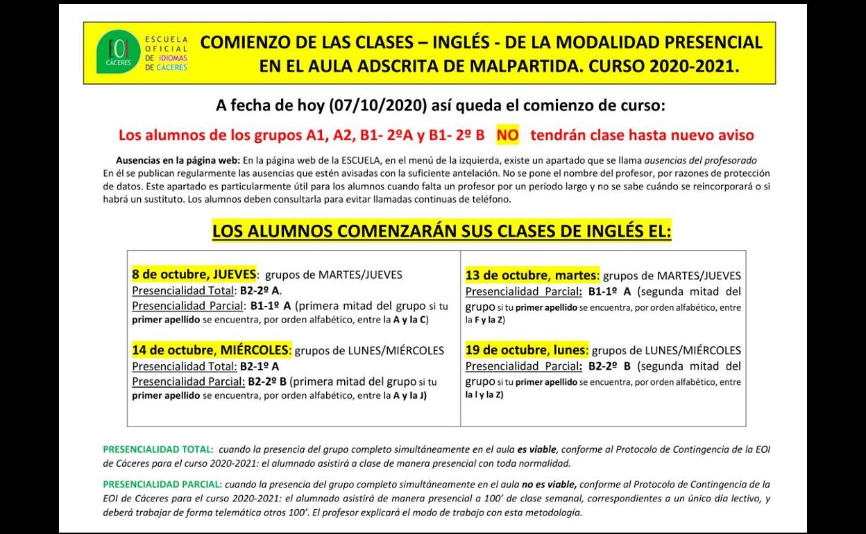 Siguen incorporándose grupos de inglés del Aula Adscrita de la EOI