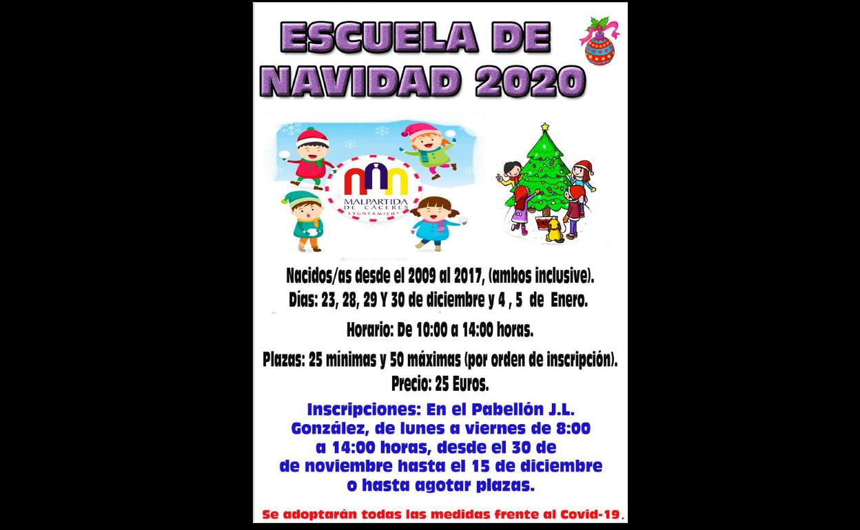El Ayuntamiento abre el periodo de inscripción para la Escuela de Navidad 2020
