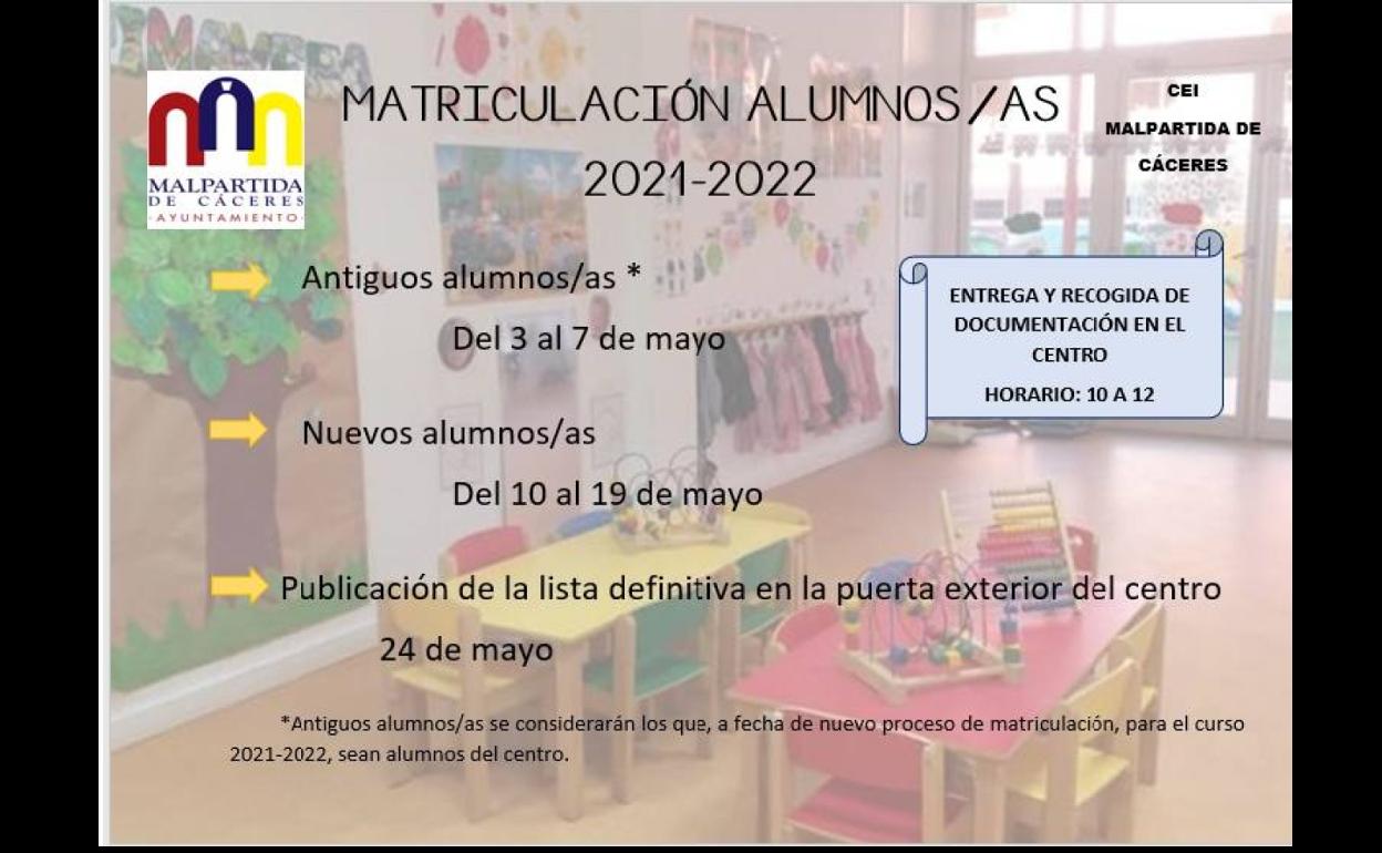 Abierto el plazo de matriculación del Centro de Educación Infantil de Malpartida de Cáceres