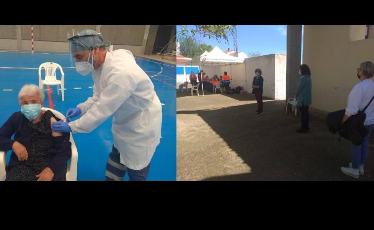 Una malpartideña reciba la vacuna. A la derecha, uno de los cribados llevados a cabo en la localidad. 