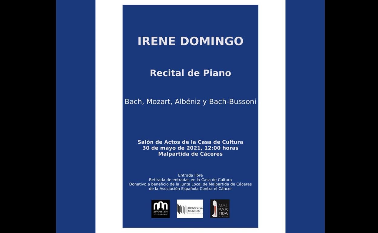 La pianista Irene Domingo ofrece un recital en Malpartida de Cáceres