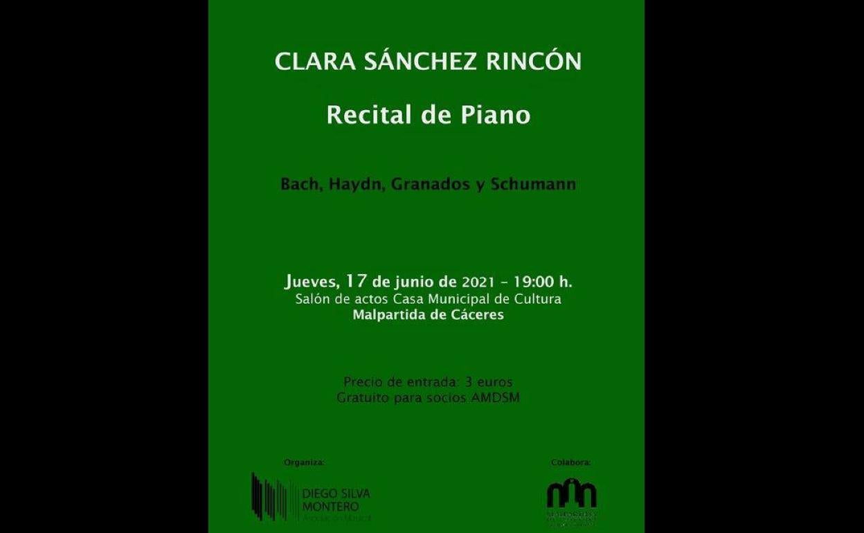 Clara Sánchez ofrece un recital de piano el próximo jueves