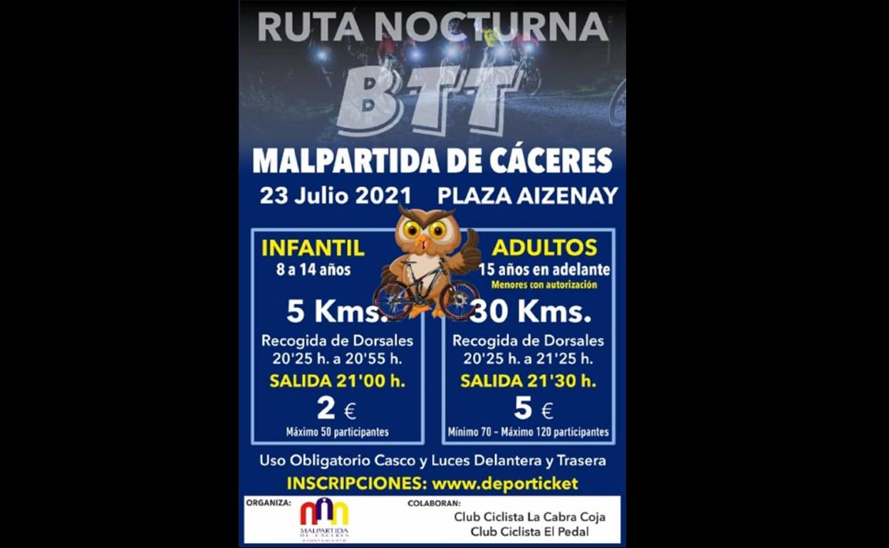 Último día para inscribirse en la Ruta Nocturna BTT Malpartida de Cáceres