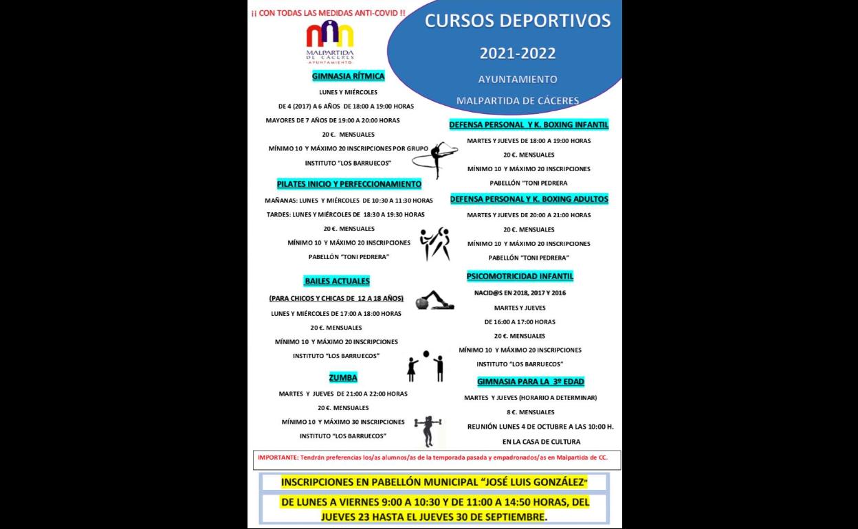 El Ayuntamiento publica su oferta de cursos deportivos