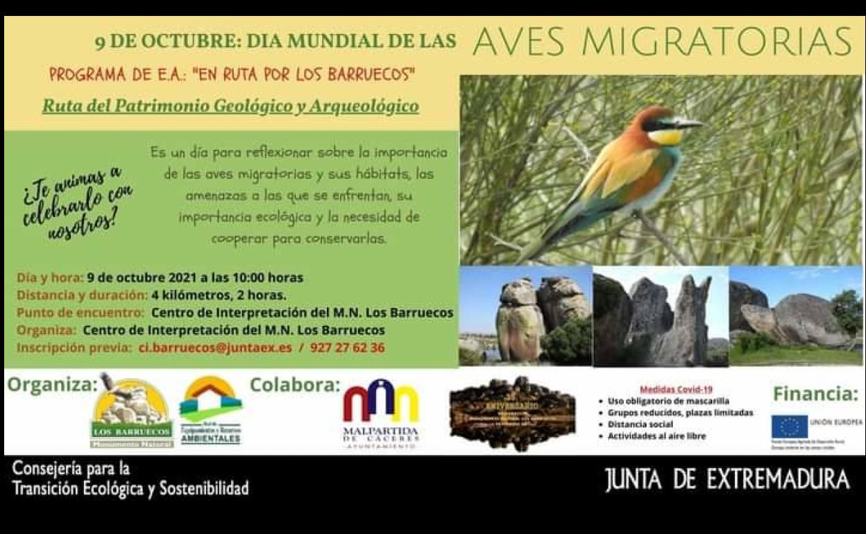 El Centro de Interpretación Barruecos Monumento Natural organiza una ruta para celebrar el Día mundial de las Aves Migratorias