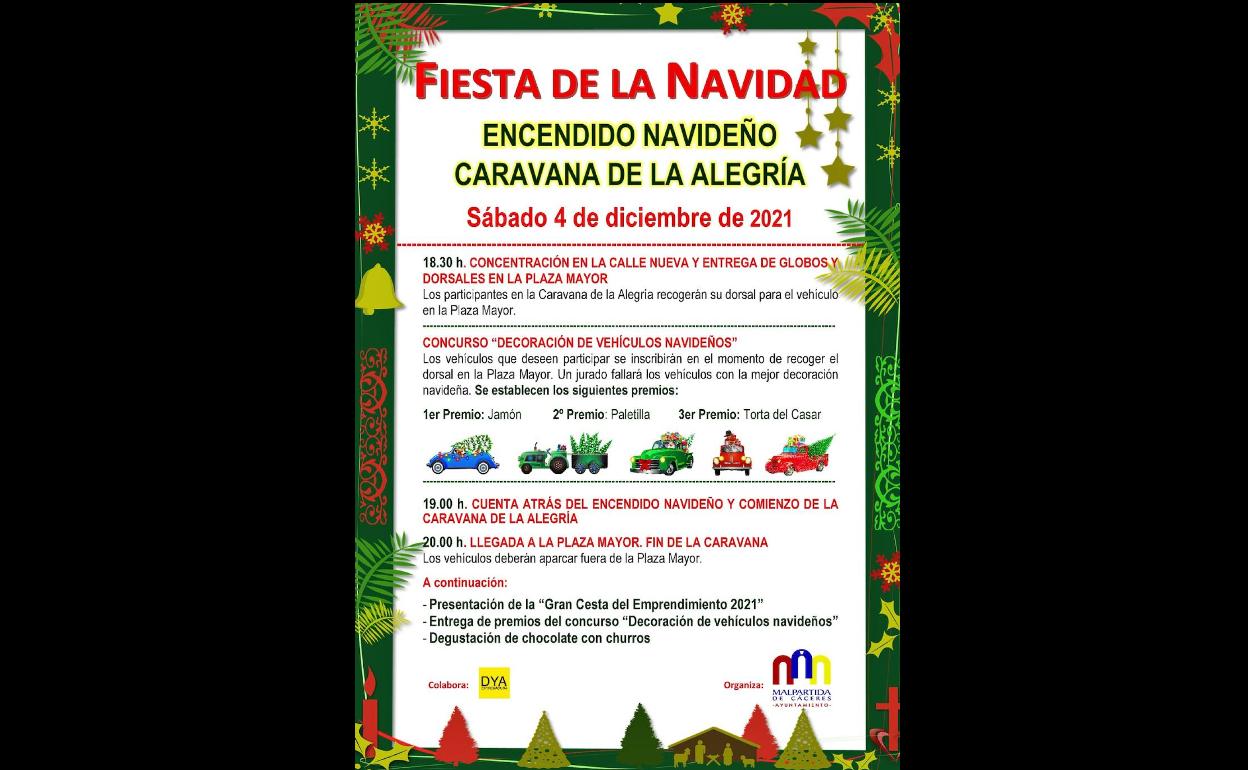 El próximo sábado, día 4 de diciembre, Malpartida de Cáceres dará la bienvenida a la Navidad.