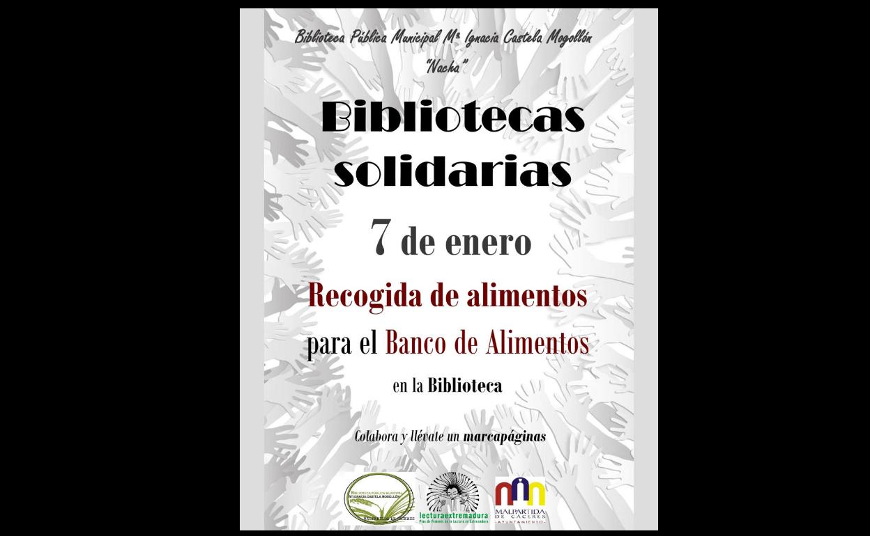 Recogida de alimentos el 7 de enero en la Biblioteca Municipal de Malpartida de Cáceres