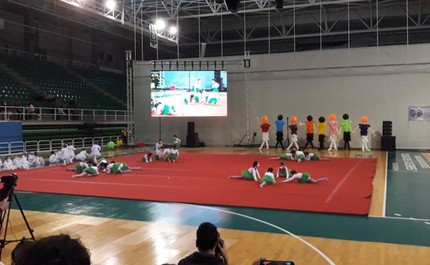 Imagen principal - Las escuelas municipales de Bailes Actuales y Gimnasia Rítmica de Malpartida de Cáceres participaron en la Gimnastrada 2022