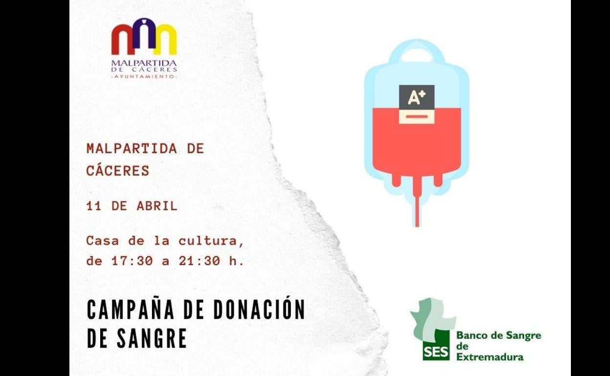 El 11 de abril el Banco de Sangre de Extremadura estará en Malpartida de Cáceres