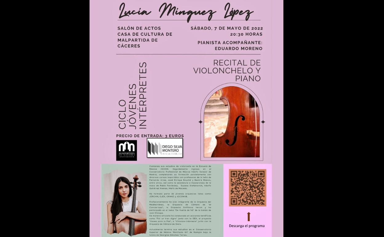 Lucía Minguez, acompañada de Eduardo Moreno, ofrecen un recital de violonchelo y piano