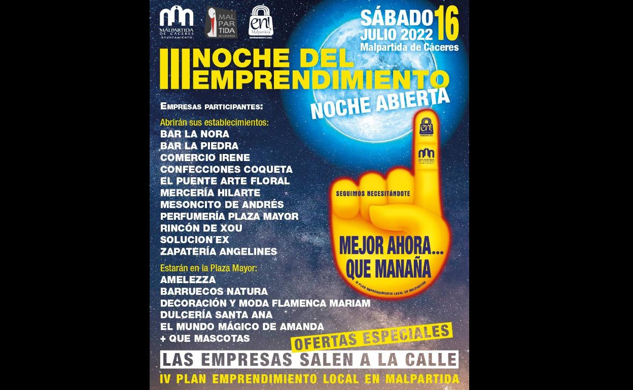 Llega la III Noche del Emprendimiento de Malpartida de Cáceres