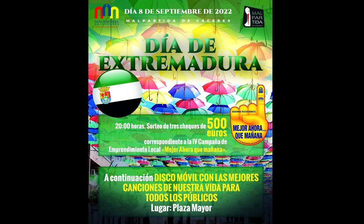 Sorteo de 3 cheques de 500 euros y música para celebrar el Día de Extremadura