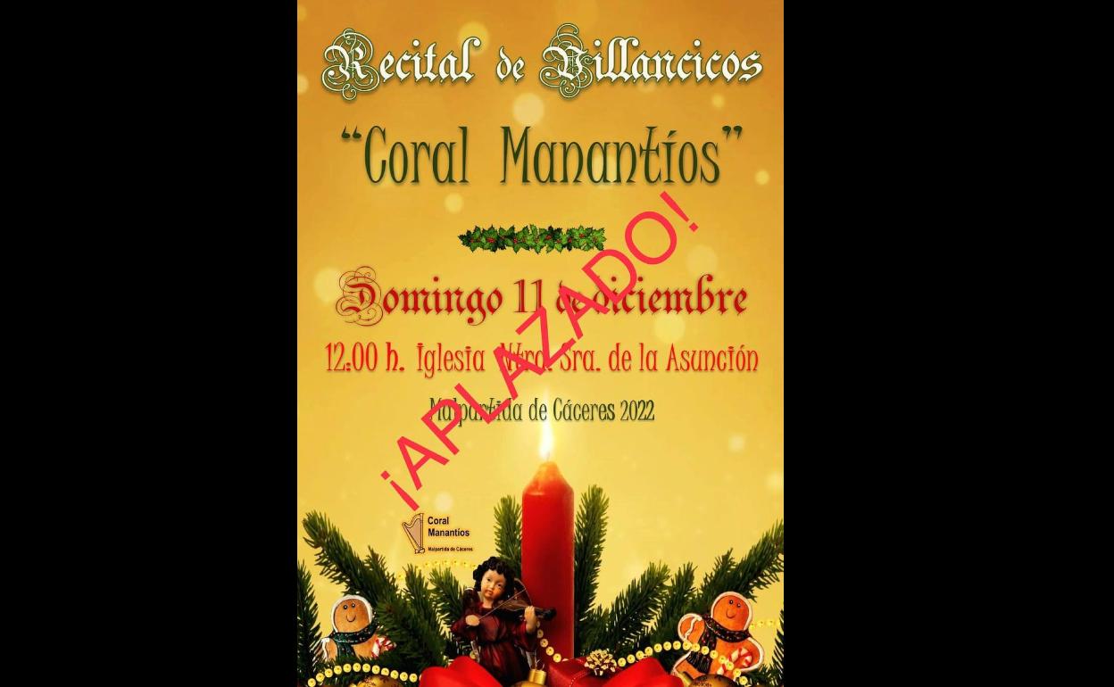 Aplazado el recital de villancicos de la Coral Manantíos