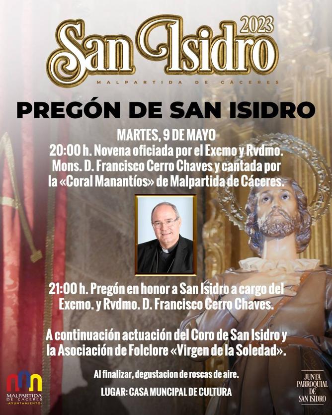 Don Francisco Cerro chaves será el pregonero en las Fiestas de San Isidro