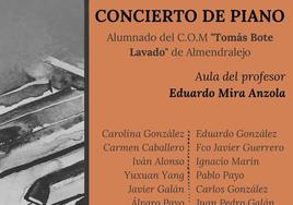 Los alumnos del COM Tomás Bote Lavado ofrecen un concierto de piano en Malpartida de Cáceres