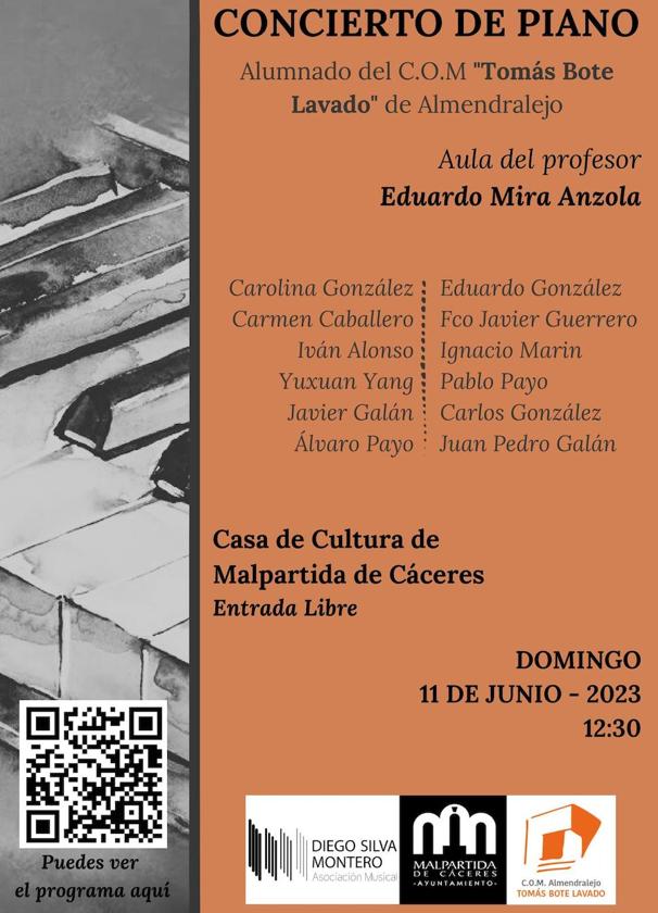 Los alumnos del COM Tomás Bote Lavado ofrecen un concierto de piano en Malpartida de Cáceres