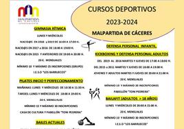 Abiertas las inscripciones en los Cursos Deportivos 2023-2024 de Malpartida de Cáceres