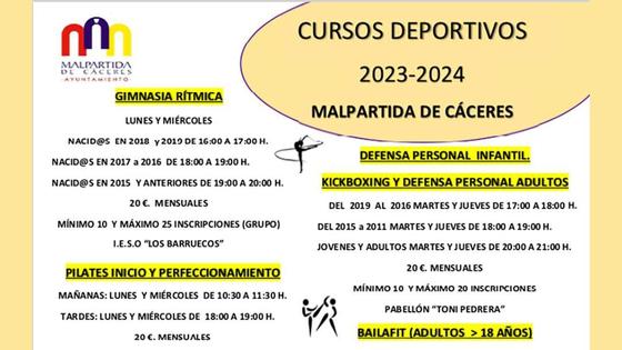 Abiertas las inscripciones en los Cursos Deportivos 2023-2024 de Malpartida de Cáceres