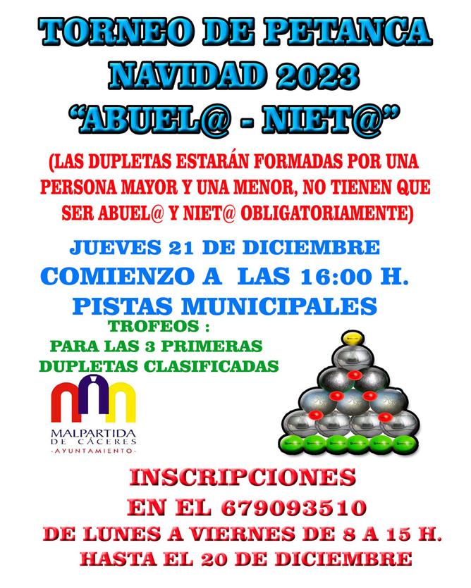 Abiertas las inscripciones para el Torneo de Petanca de Navidad 'Abuelo-Nieto'