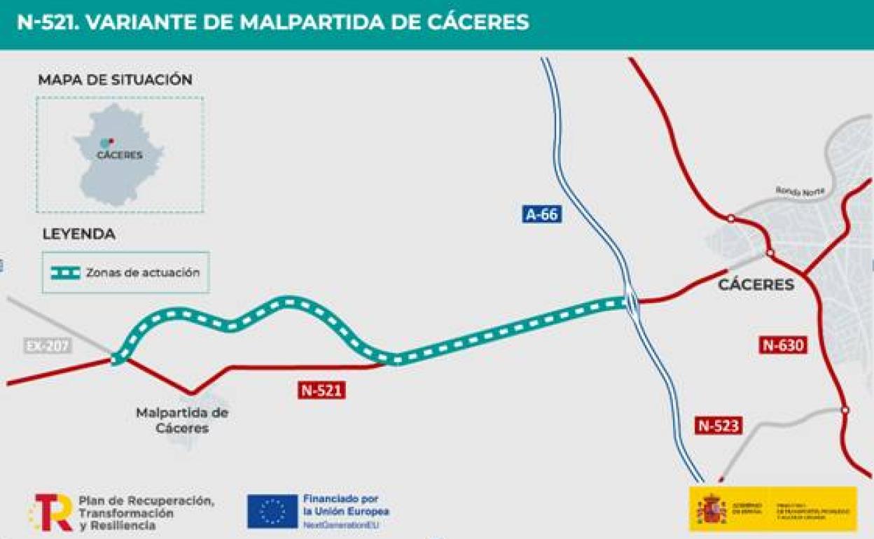 Mitma formaliza por más de 43 millones de euros el contrato de obras de la variante de Malpartida de Cáceres en la N-521