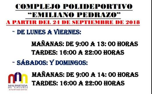 El Complejo Polideportivo ‘Emiliano Pedrazo’ estrena nuevos horarios tras el verano