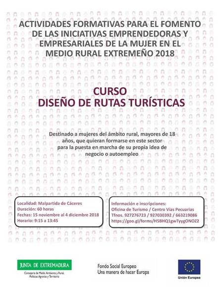 El 15 de noviembre comenzará el curso ‘Diseño de Rutas Turísticas’ en Malpartida de Cáceres