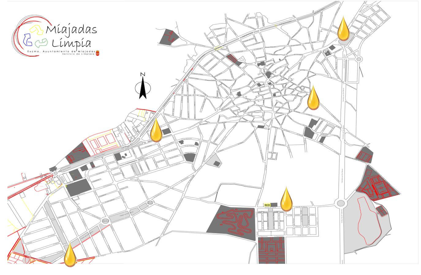 Ubicación de los contenedores de aceite en Miajadas 
