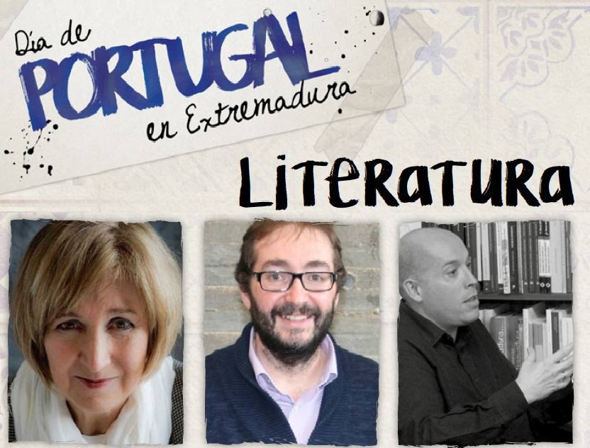 La escritora portuguesa Lídia Jorge y los extremeños Juan Ramón Santos y Antonio Sáez Delgado 