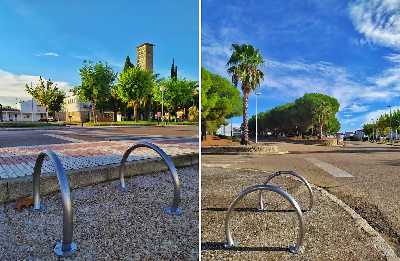 Aparcabicis situados en Alonso de Ojeda (izq.) y Casar de Miajadas (dcha.) 