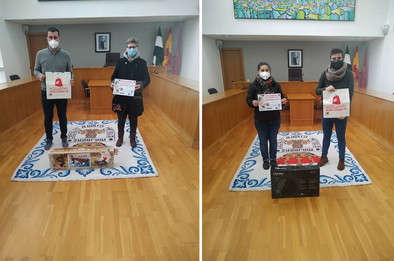 (Izq. a dcha.) Luis Alcántara, concejal de Economía y Comercio, Mª Luis Pérez, Mª de los Ángeles Durán y Jesús Sánchez, concejal de Desarrollo Local 