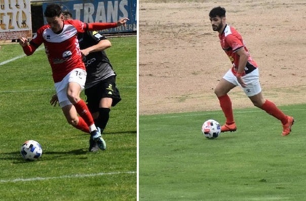 Rubén Falé (izquierda) frente al Extremadura B en la Segunda fase, y Gabrí (derecha) ante el Jerez 