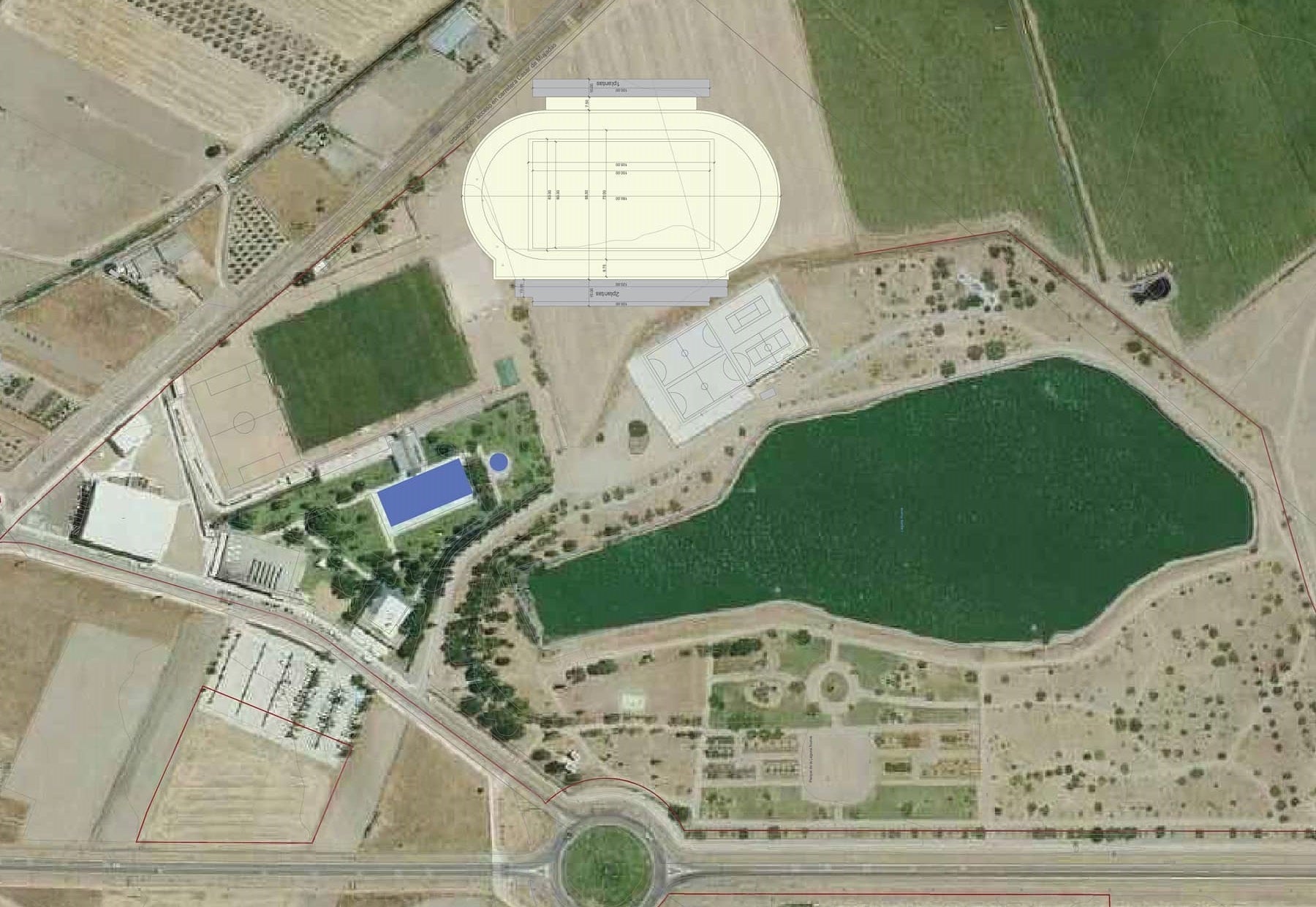 Plano de ubicación de la futura Pista de Atletismo en la zona deportiva de Miajadas 