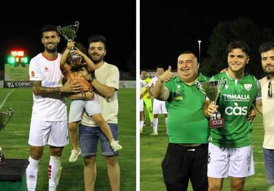 El Miajadas Club de Fútbol quedó subcampeón (izquierda), y el Santa Amalia consiguió el Trofeo de Campeón de Feria (dcha).