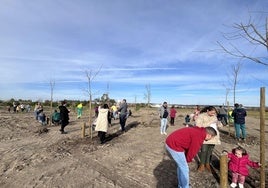 Pequeños vecinos nacidos en 2022 y 2023 y sus familiares participaron en la última edición de 'Crece conmigo', mediante la que se comprometen se comprometen a cuidar un nuevo árbol que lleva su nombre y al que han apadrinado