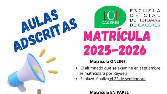 Abierto el plazo de matriculación para el aula adscrita de la EOI en Miajadas