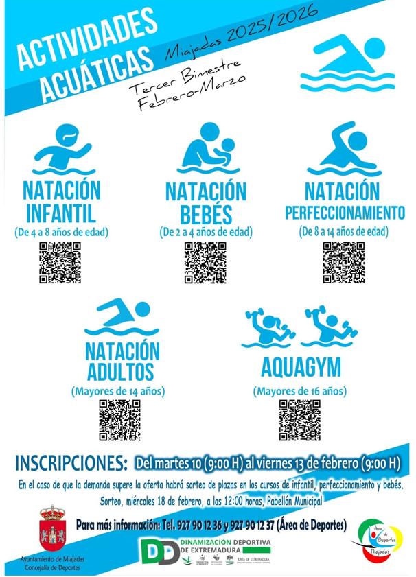 Imagen principal - El Ayuntamiento de Miajadas presenta su oferta de actividades acuáticas de febrero a marzo